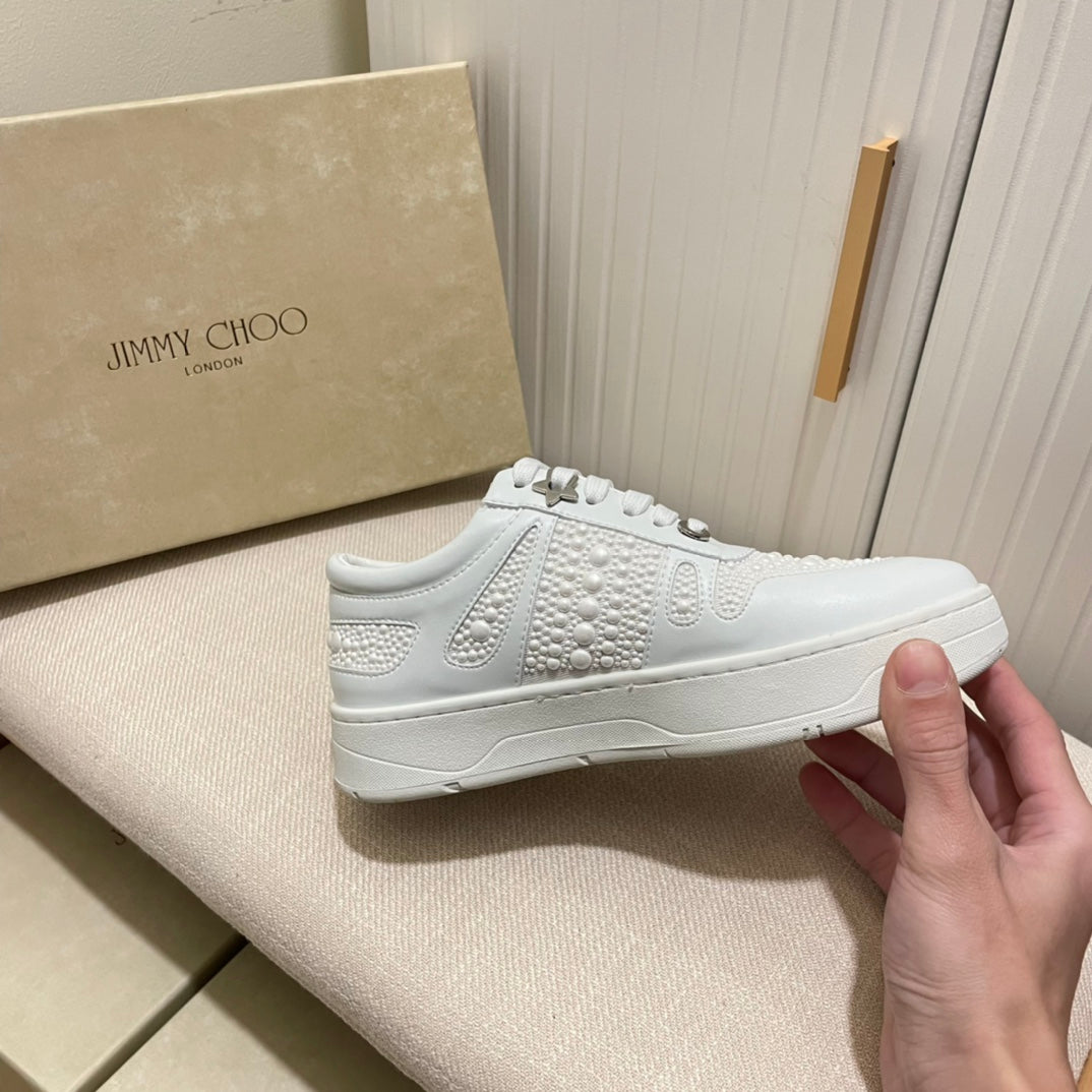 JC new diamond-encrusted lace-up white shoes