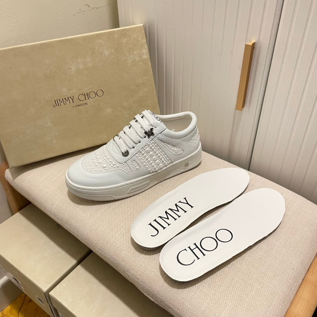 JC new diamond-encrusted lace-up white shoes