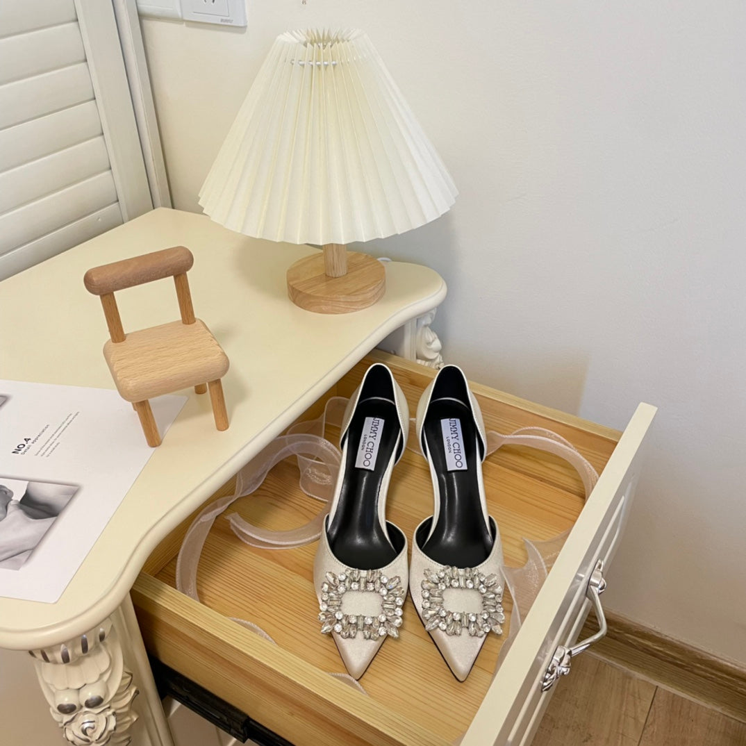 JC new rhinestone hollow shoes high heels