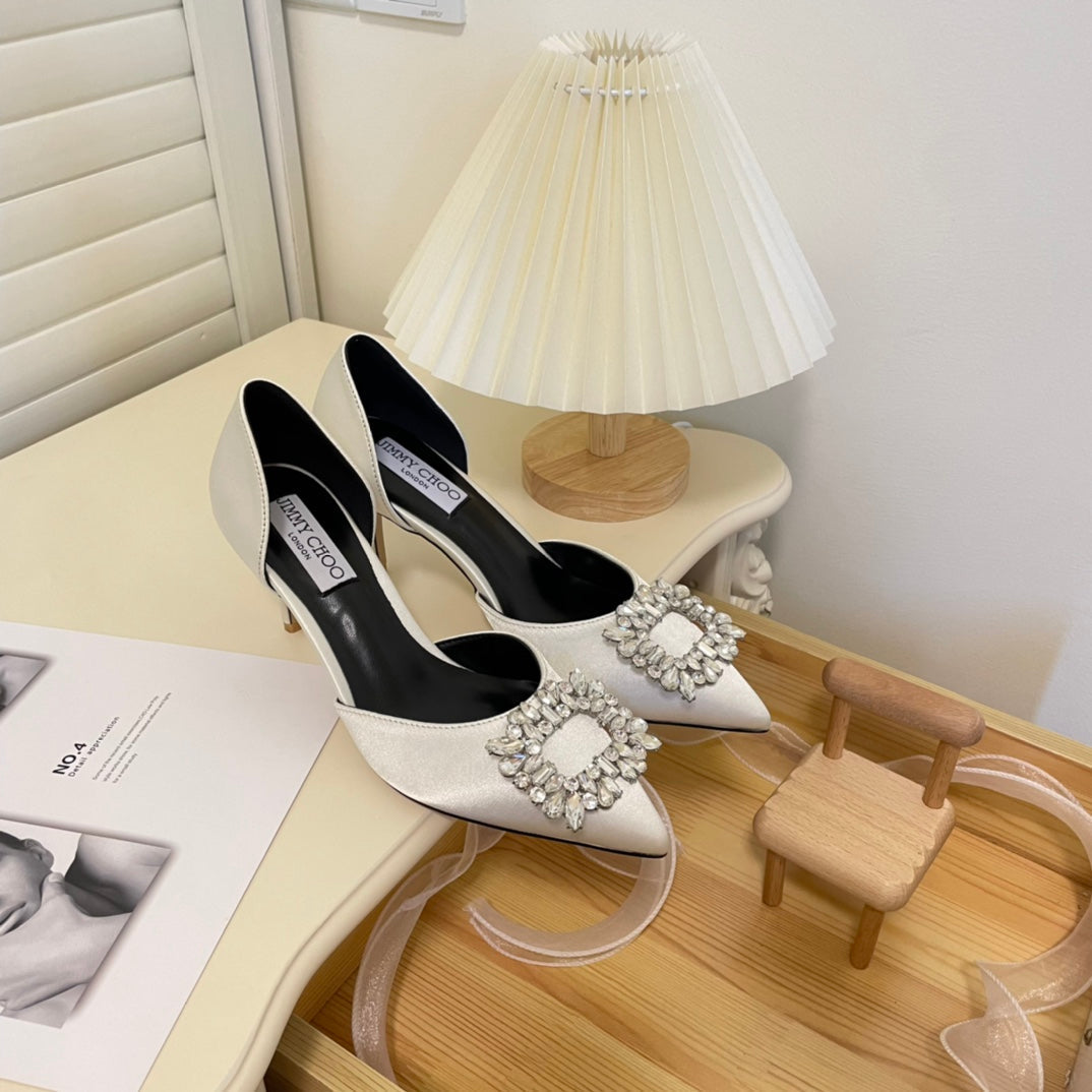 JC new rhinestone hollow shoes high heels