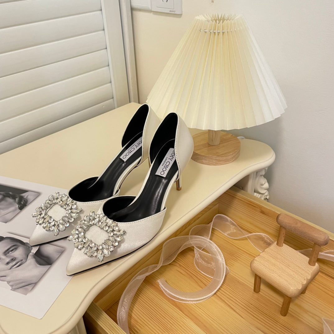 JC new rhinestone hollow shoes high heels