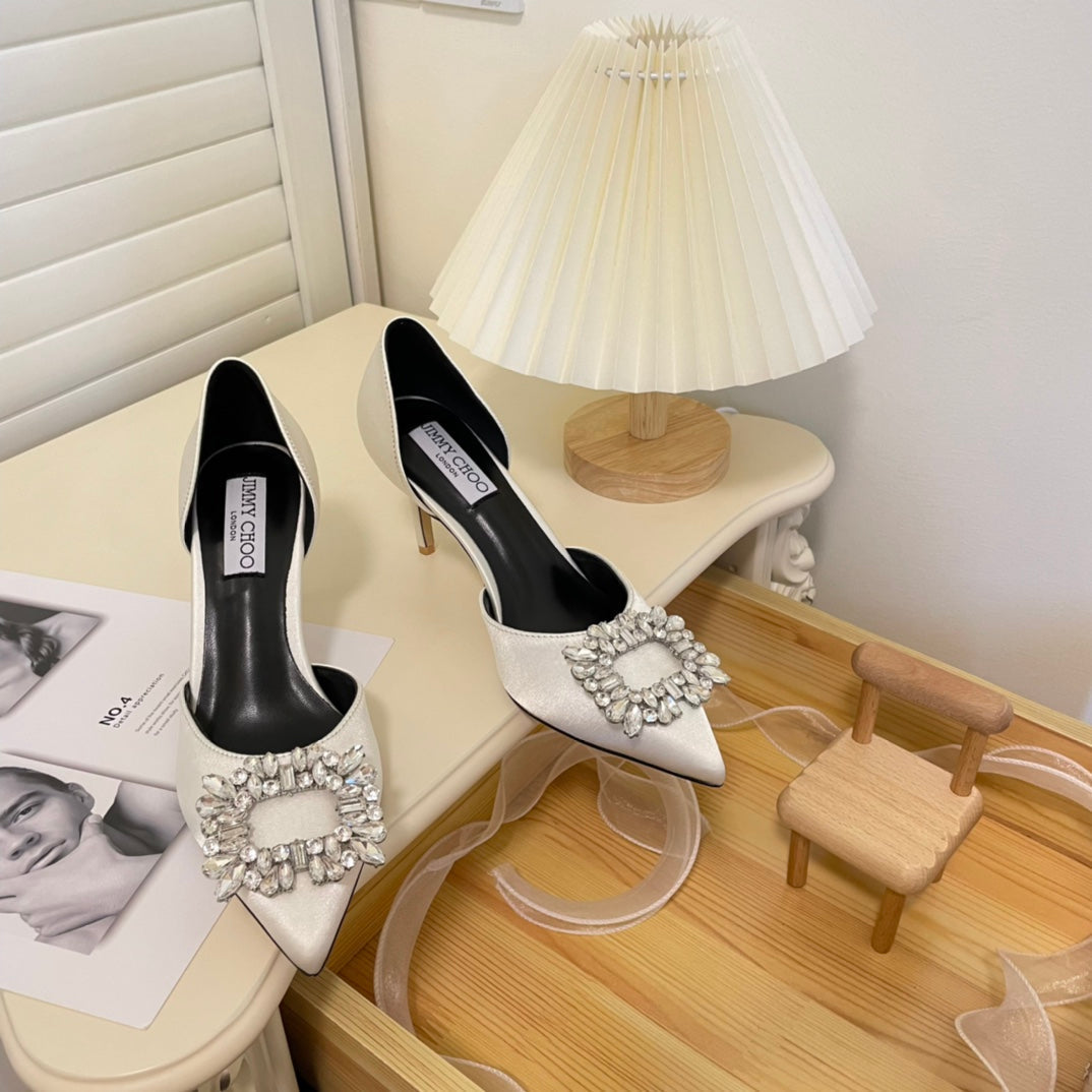 JC new rhinestone hollow shoes high heels