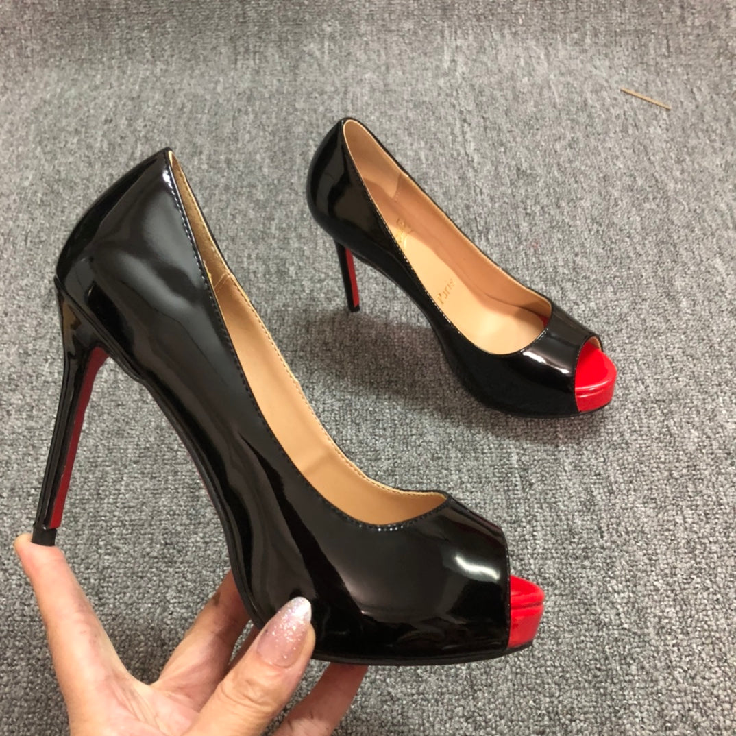 Loubouti* new fish mouth red sole high heels