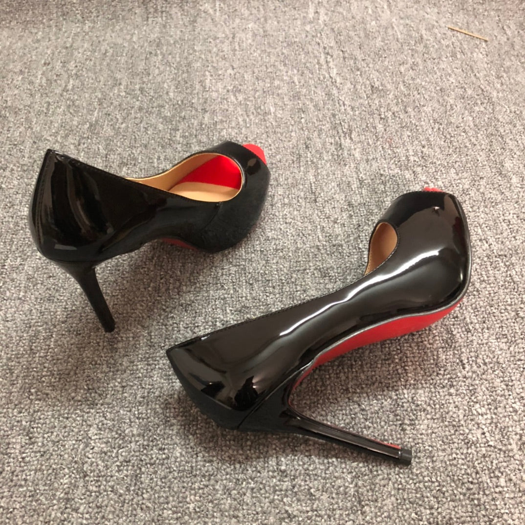 Loubouti* new fish mouth red sole high heels