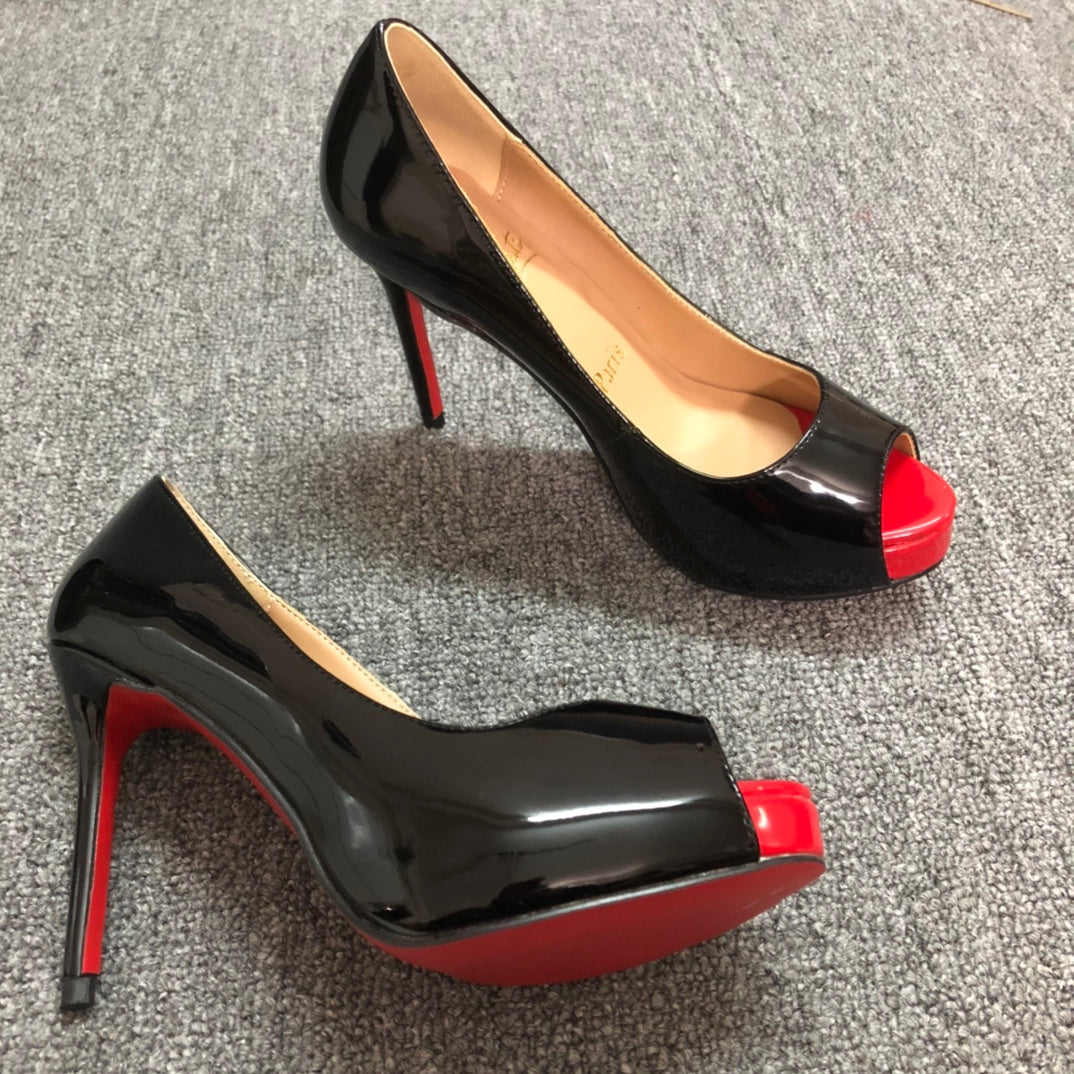 Loubouti* new fish mouth red sole high heels