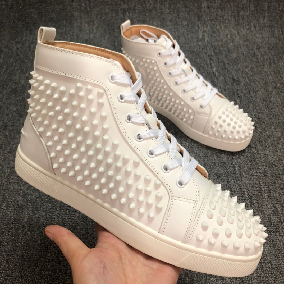 Loubouti* new red-soled white rivet high-top shoes