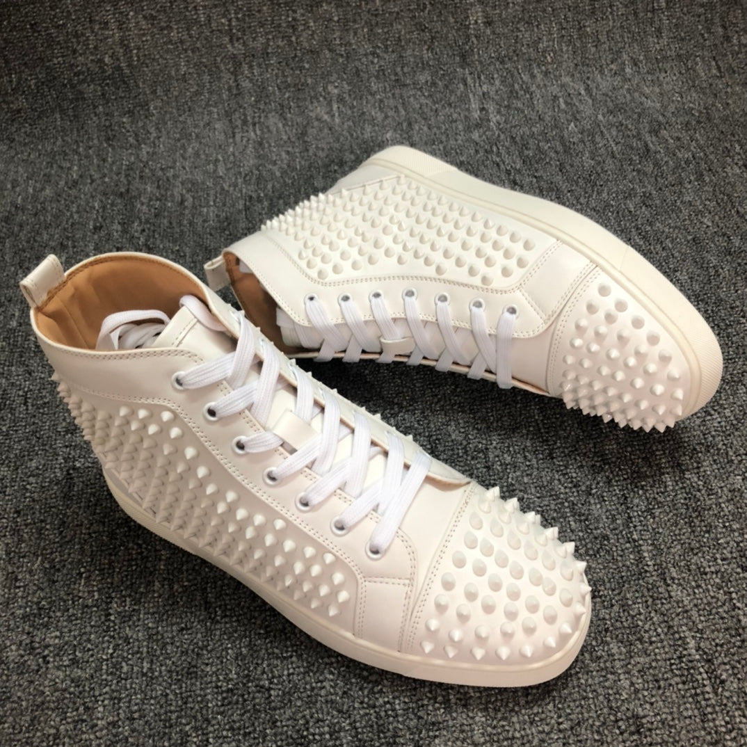 Loubouti* new red-soled white rivet high-top shoes