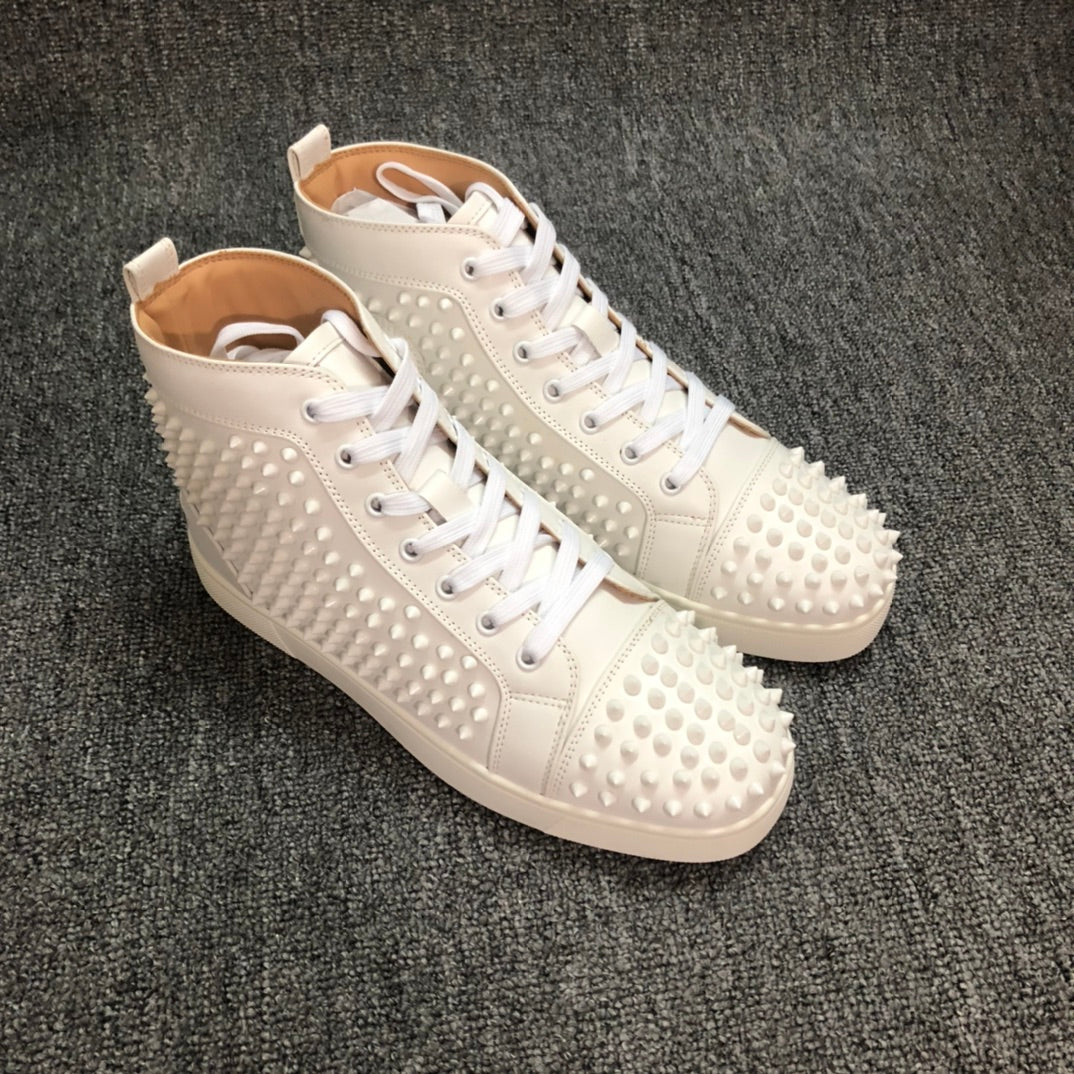 Loubouti* new red-soled white rivet high-top shoes