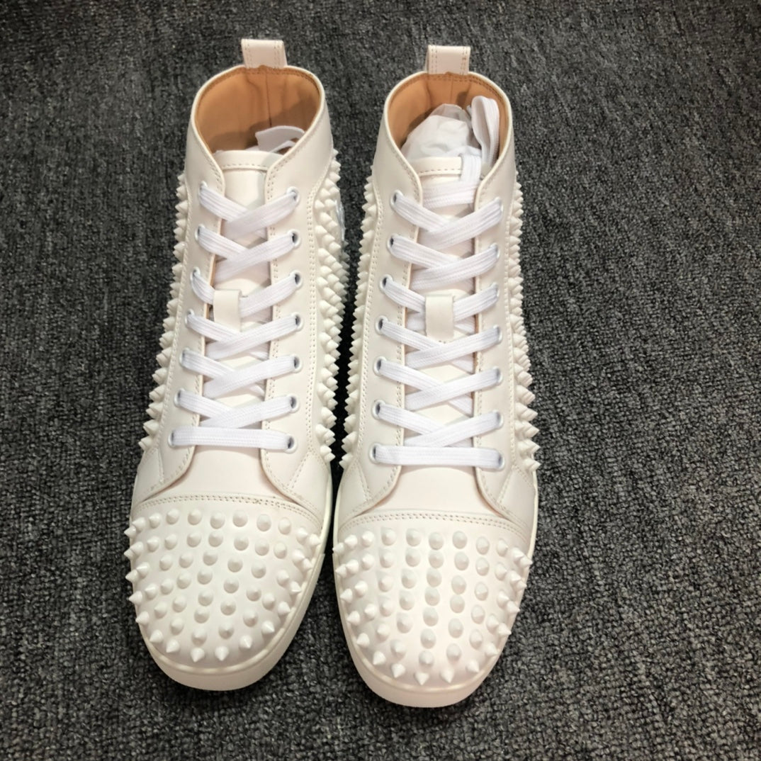 Loubouti* new red-soled white rivet high-top shoes