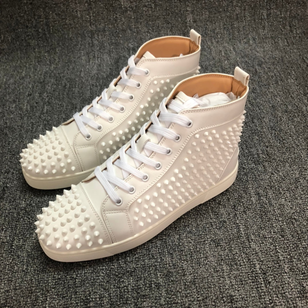 Loubouti* new red-soled white rivet high-top shoes