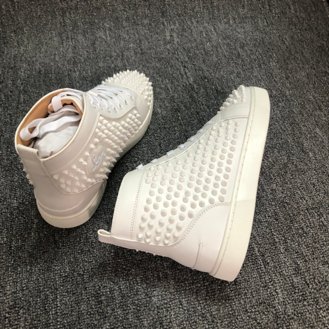 Loubouti* new red-soled white rivet high-top shoes