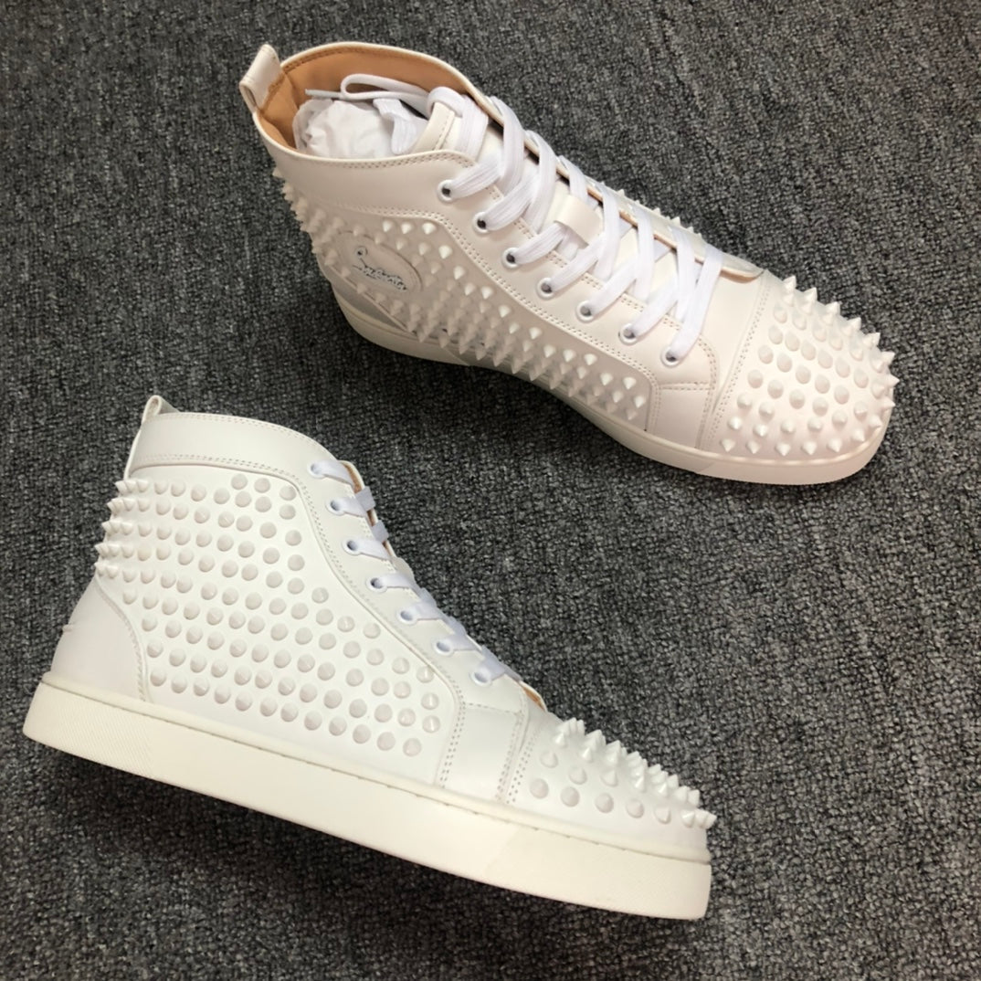 Loubouti* new red-soled white rivet high-top shoes