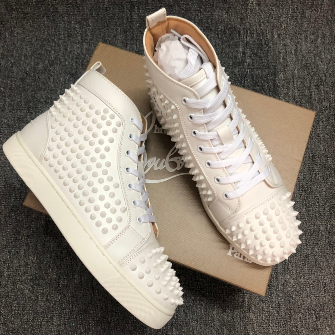 Loubouti* new red-soled white rivet high-top shoes