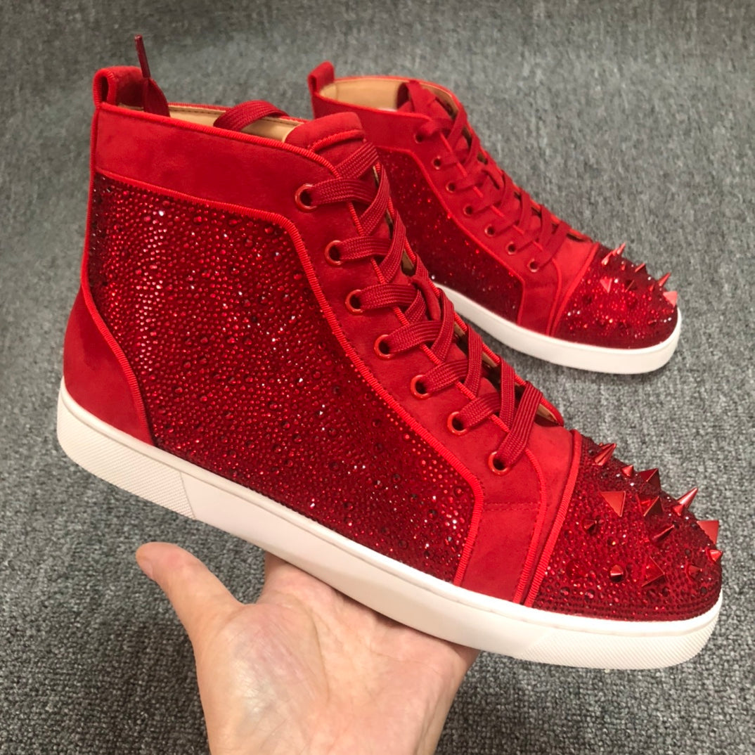 Loubouti* new  1: 1 VIP red-soled shoes, high-top shoes with rhinestones