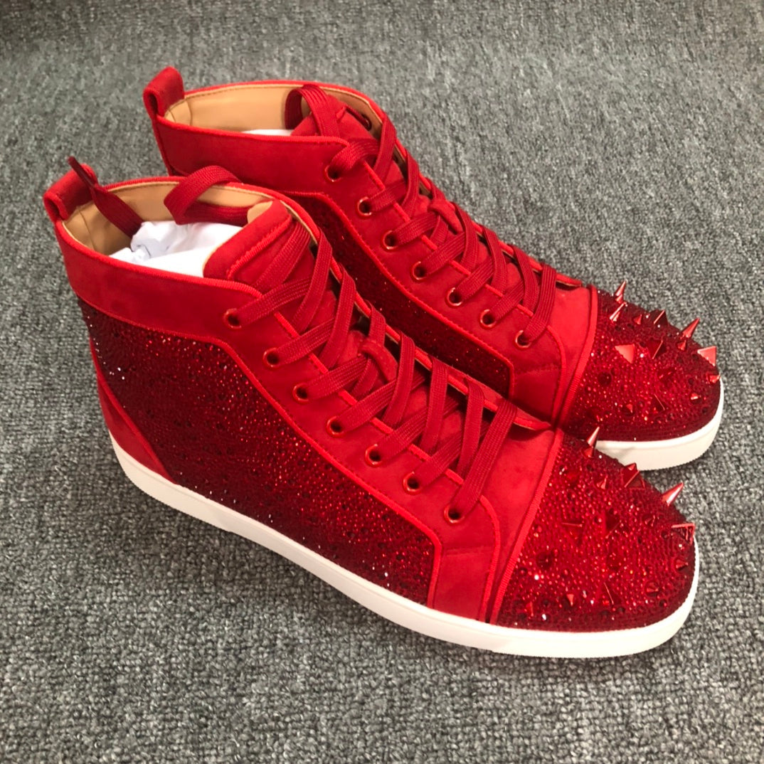 Loubouti* new  1: 1 VIP red-soled shoes, high-top shoes with rhinestones