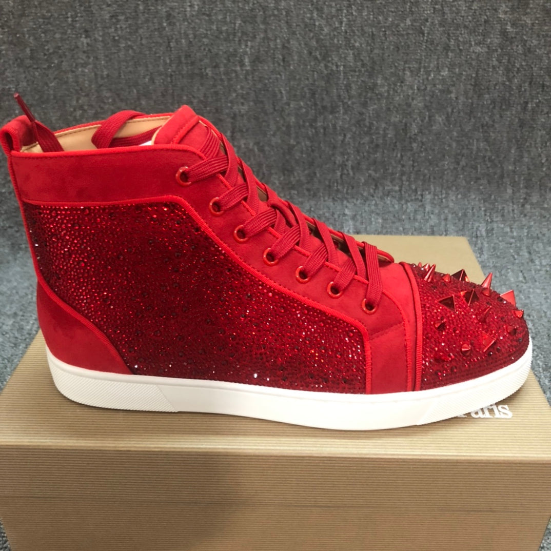 Loubouti* new  1: 1 VIP red-soled shoes, high-top shoes with rhinestones