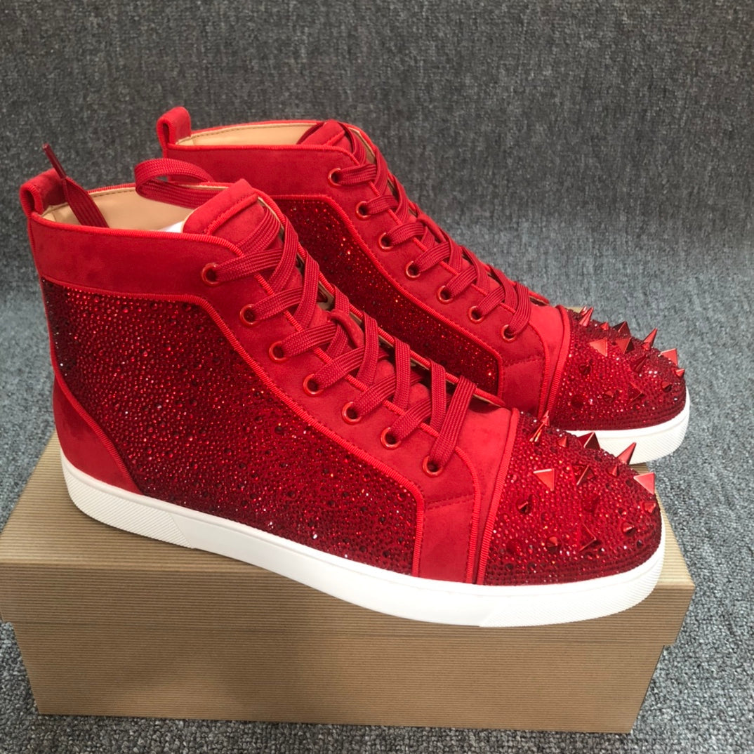 Loubouti* new  1: 1 VIP red-soled shoes, high-top shoes with rhinestones