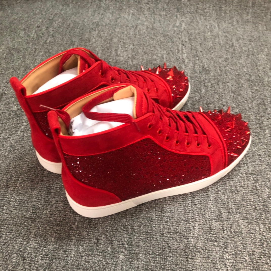 Loubouti* new  1: 1 VIP red-soled shoes, high-top shoes with rhinestones
