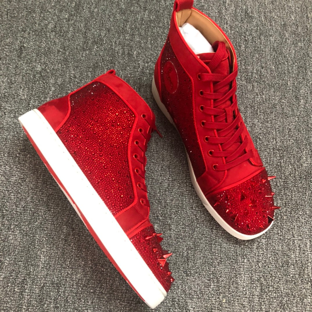 Loubouti* new  1: 1 VIP red-soled shoes, high-top shoes with rhinestones