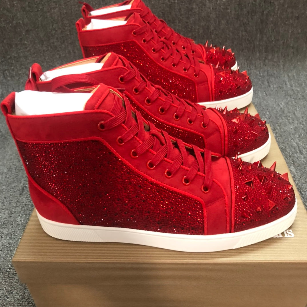Loubouti* new  1: 1 VIP red-soled shoes, high-top shoes with rhinestones