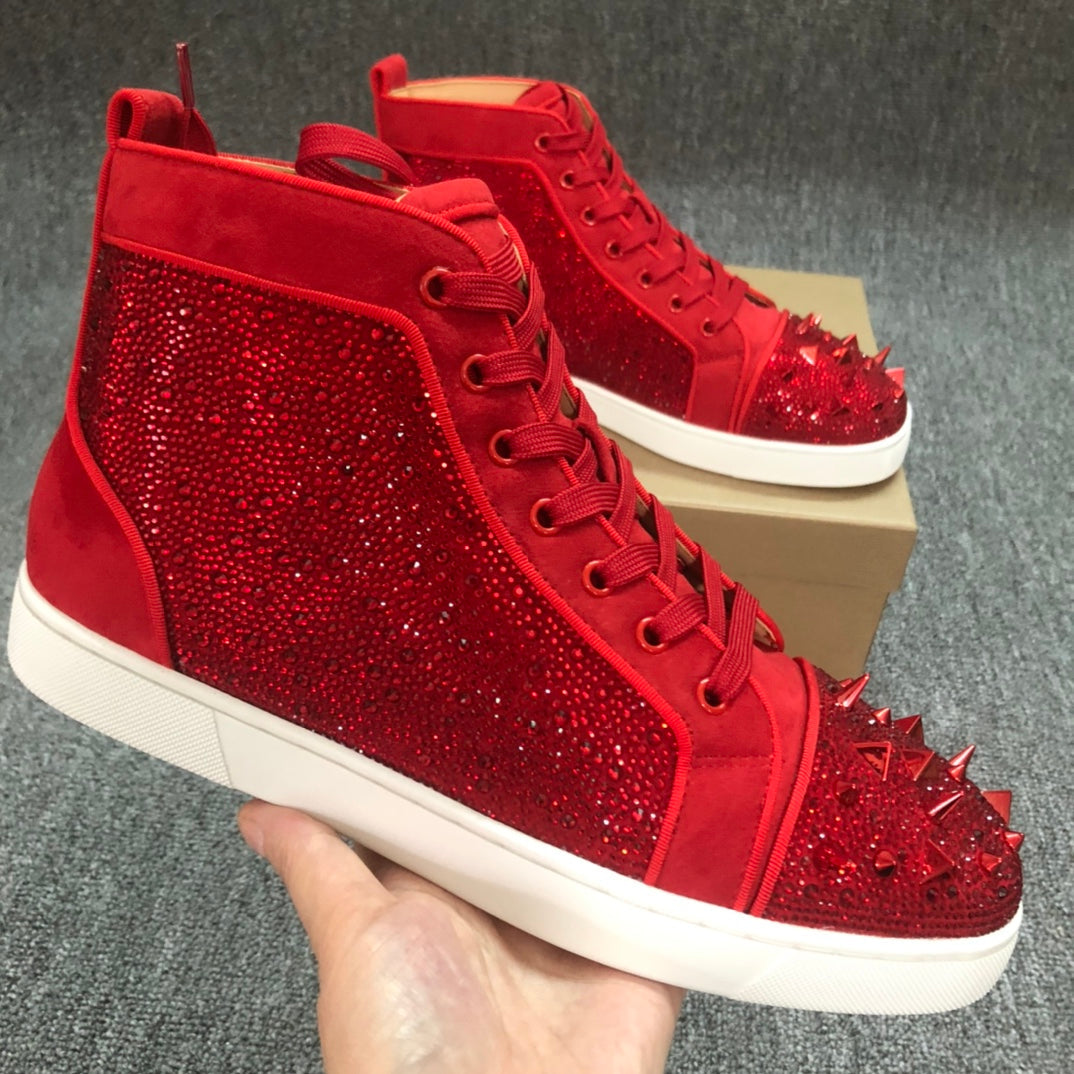 Loubouti* new  1: 1 VIP red-soled shoes, high-top shoes with rhinestones