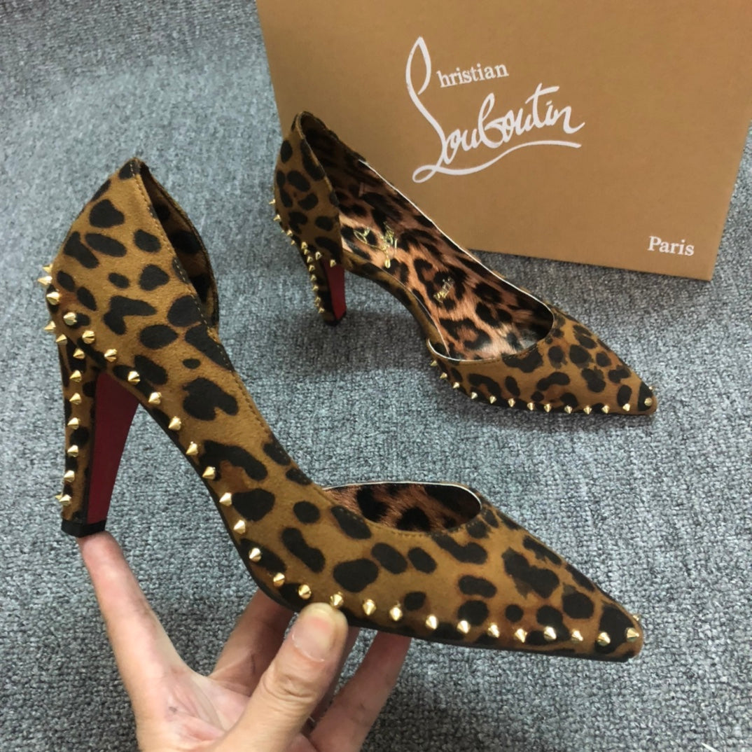 Loubouti* new pointed toe leopard print willow high heels