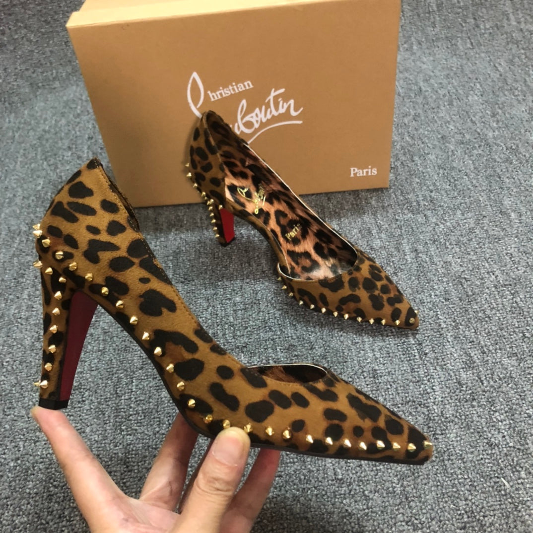 Loubouti* new pointed toe leopard print willow high heels