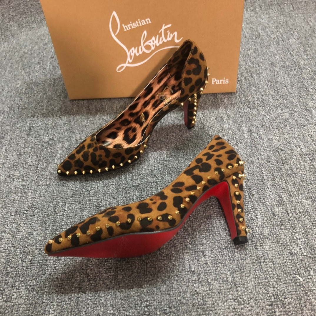 Loubouti* new pointed toe leopard print willow high heels