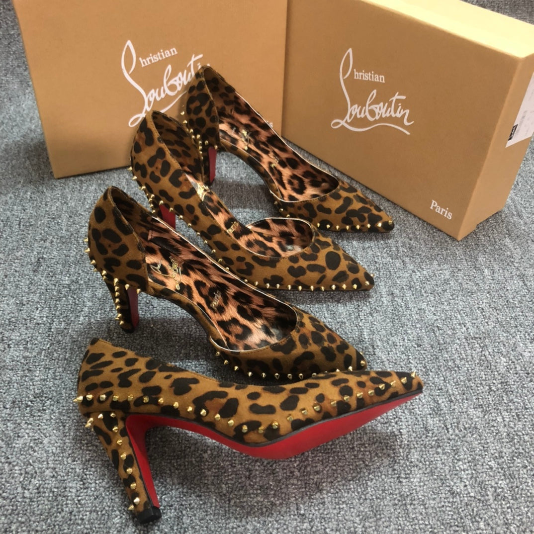 Loubouti* new pointed toe leopard print willow high heels