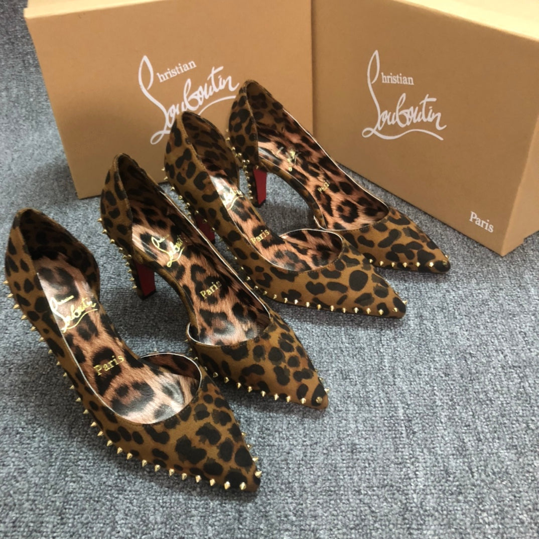 Loubouti* new pointed toe leopard print willow high heels
