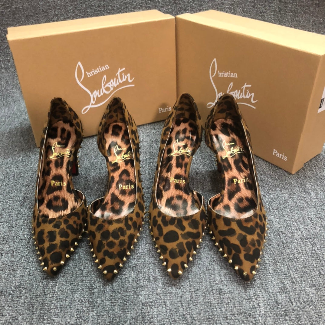Loubouti* new pointed toe leopard print willow high heels