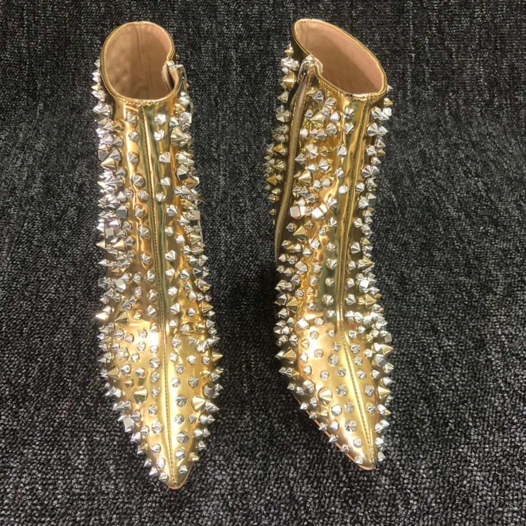 Loubouti* 1: 1 VIP   latest red-soled high-heeled shoes, women's short boots, gold rivets