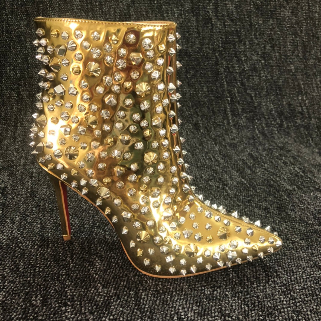 Loubouti* 1: 1 VIP   latest red-soled high-heeled shoes, women's short boots, gold rivets