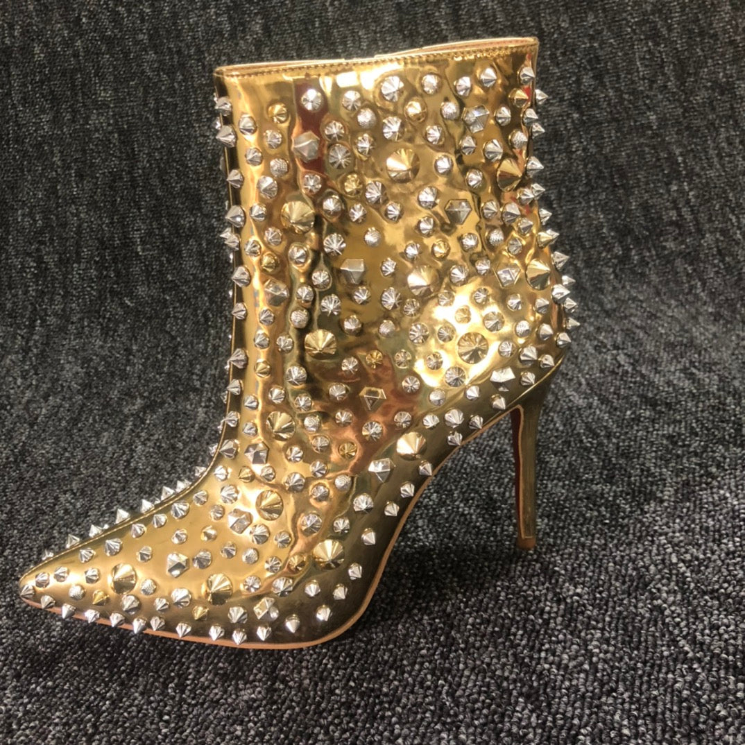 Loubouti* 1: 1 VIP   latest red-soled high-heeled shoes, women's short boots, gold rivets