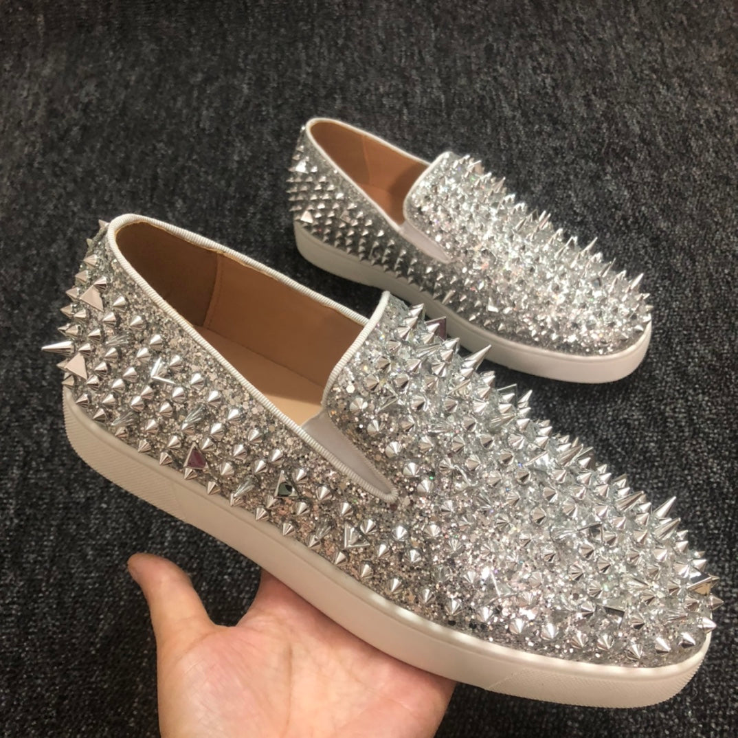 Loubouti* new red sole sneakers silver