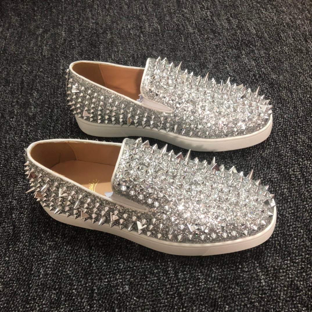 Loubouti* new red sole sneakers silver