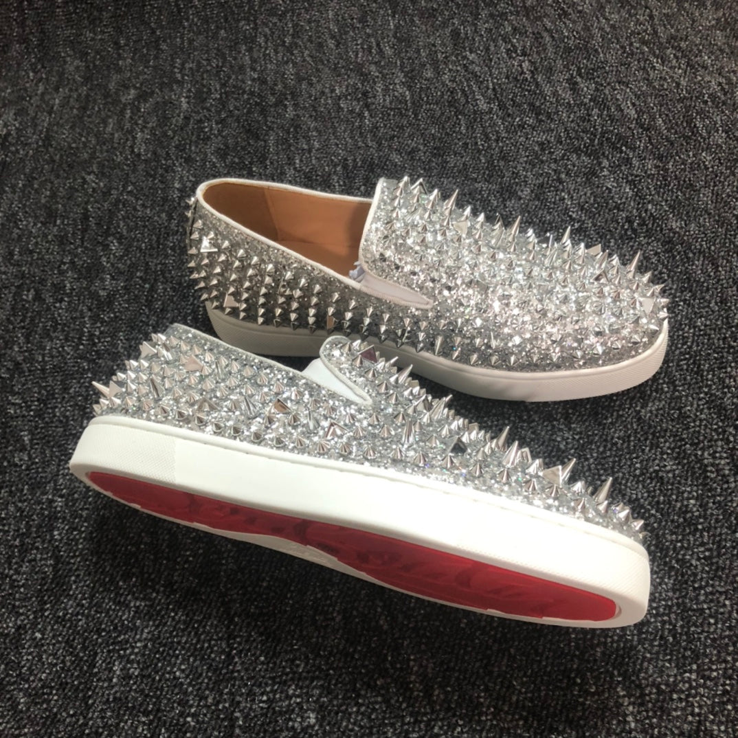 Loubouti* new red sole sneakers silver