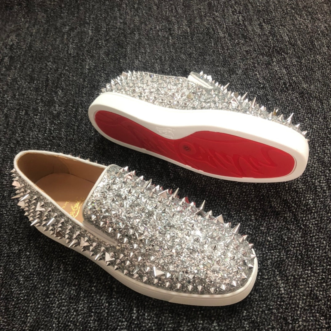 Loubouti* new red sole sneakers silver