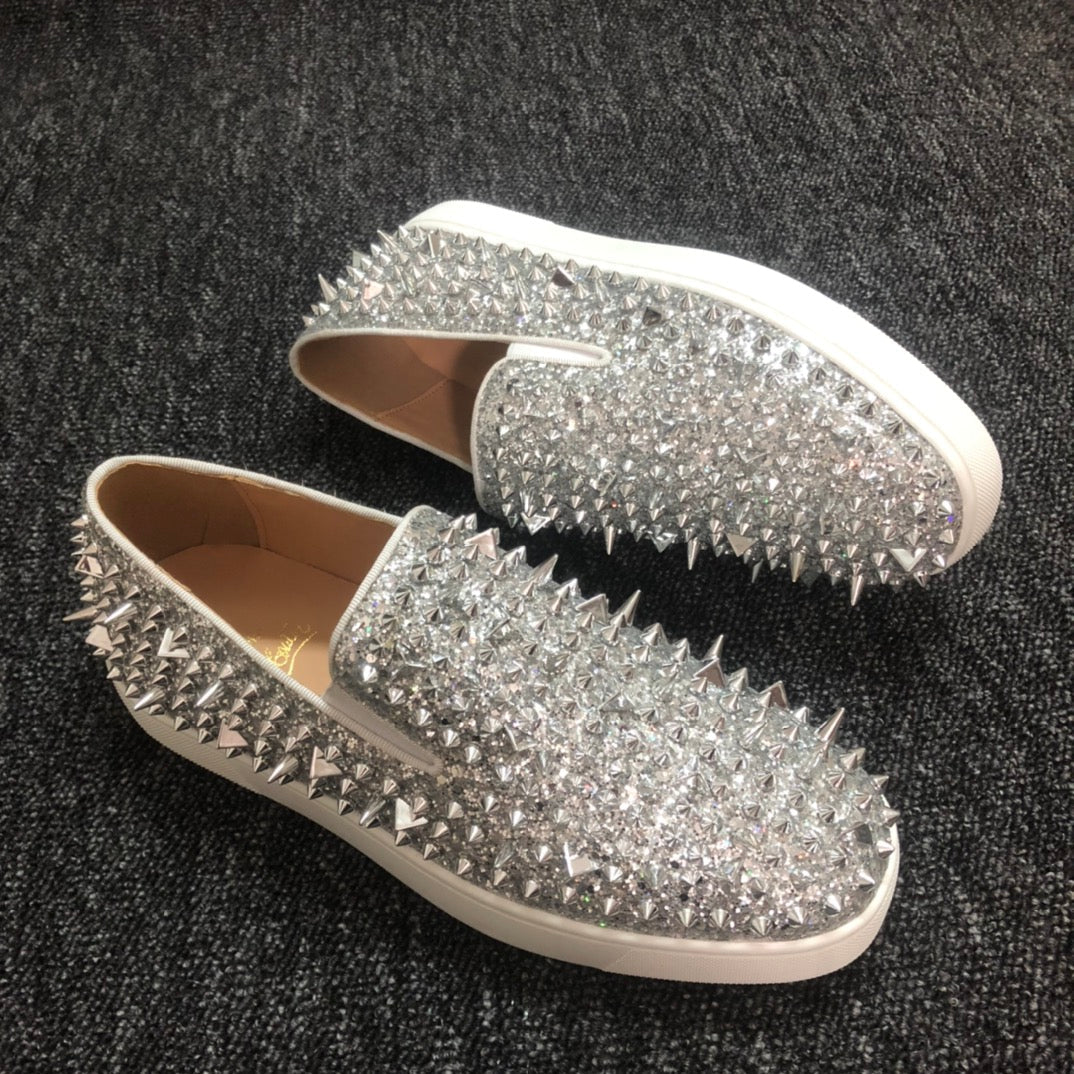 Loubouti* new red sole sneakers silver