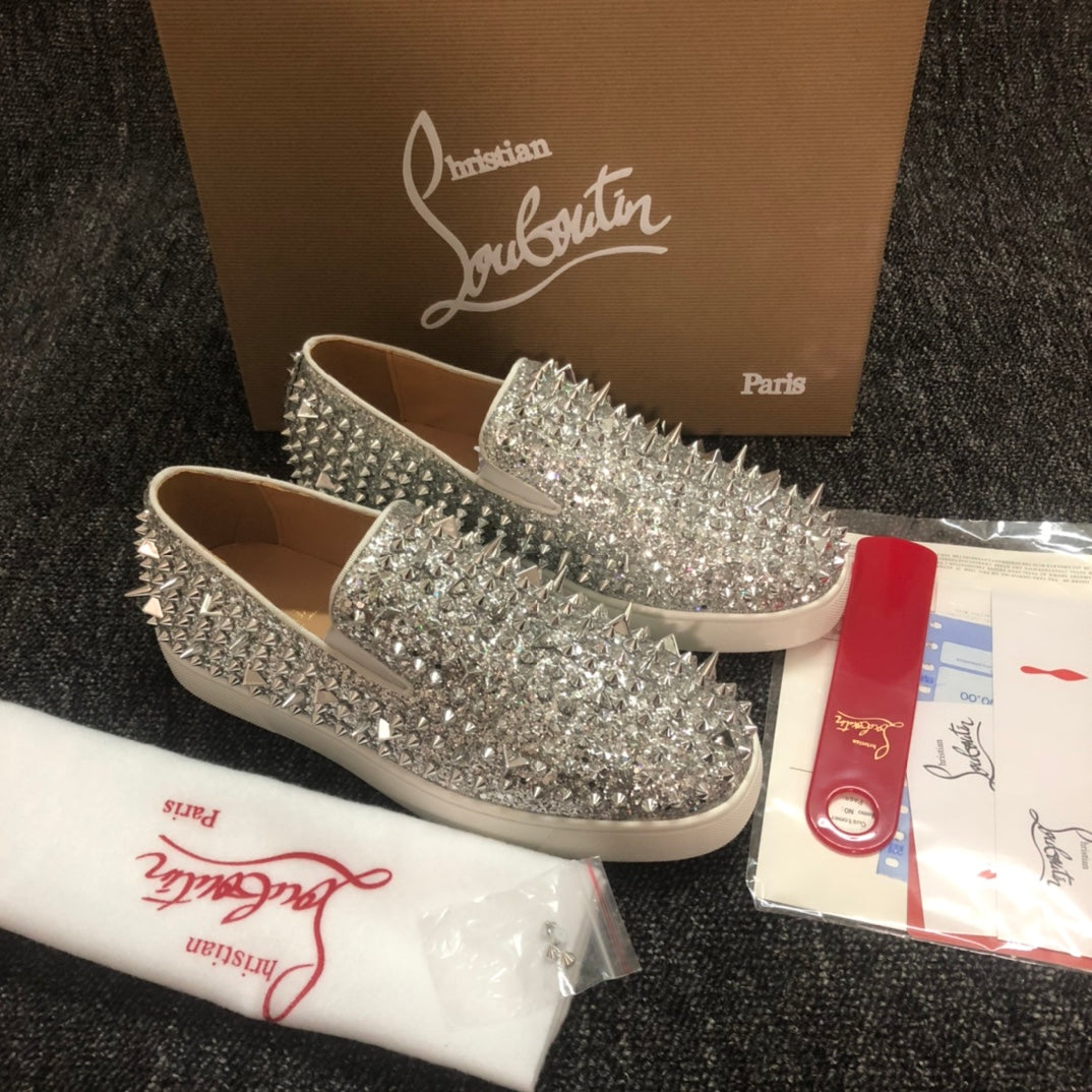 Loubouti* new red sole sneakers silver