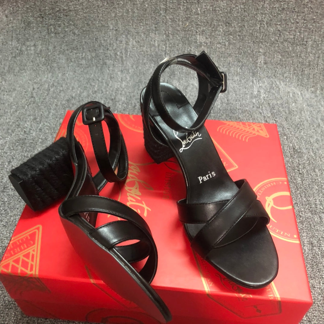 Christia* Loubouti* new hemp rope thick heel sandals
