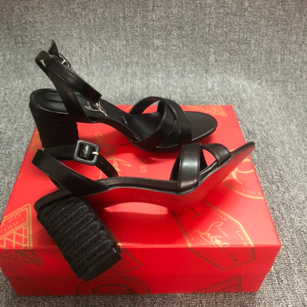 Christia* Loubouti* new hemp rope thick heel sandals