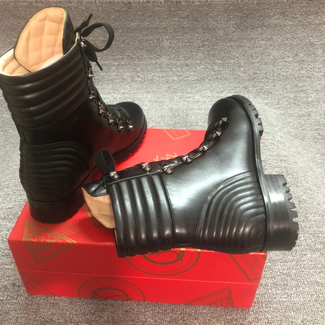 Loubouti* New Red Sole Shoes Round Toe Women's Short Boots