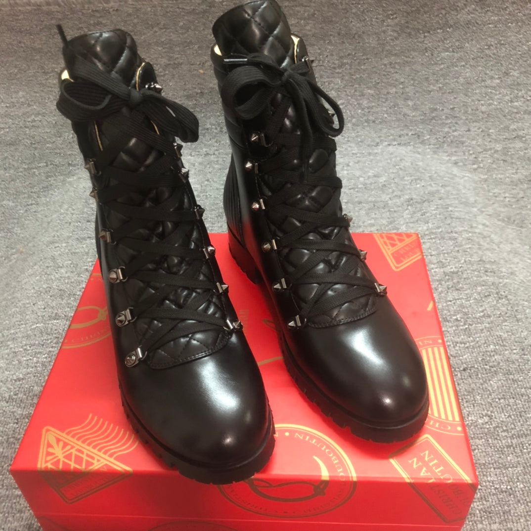 Loubouti* New Red Sole Shoes Round Toe Women's Short Boots