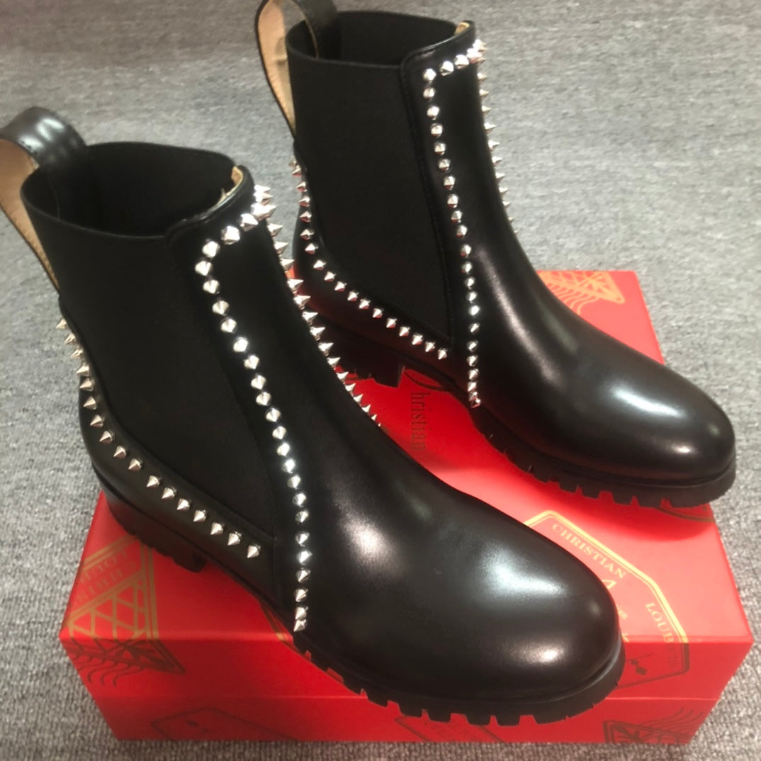 Loubouti* 1: 1 VIP new rivet red sole shoes round toe women's short boots