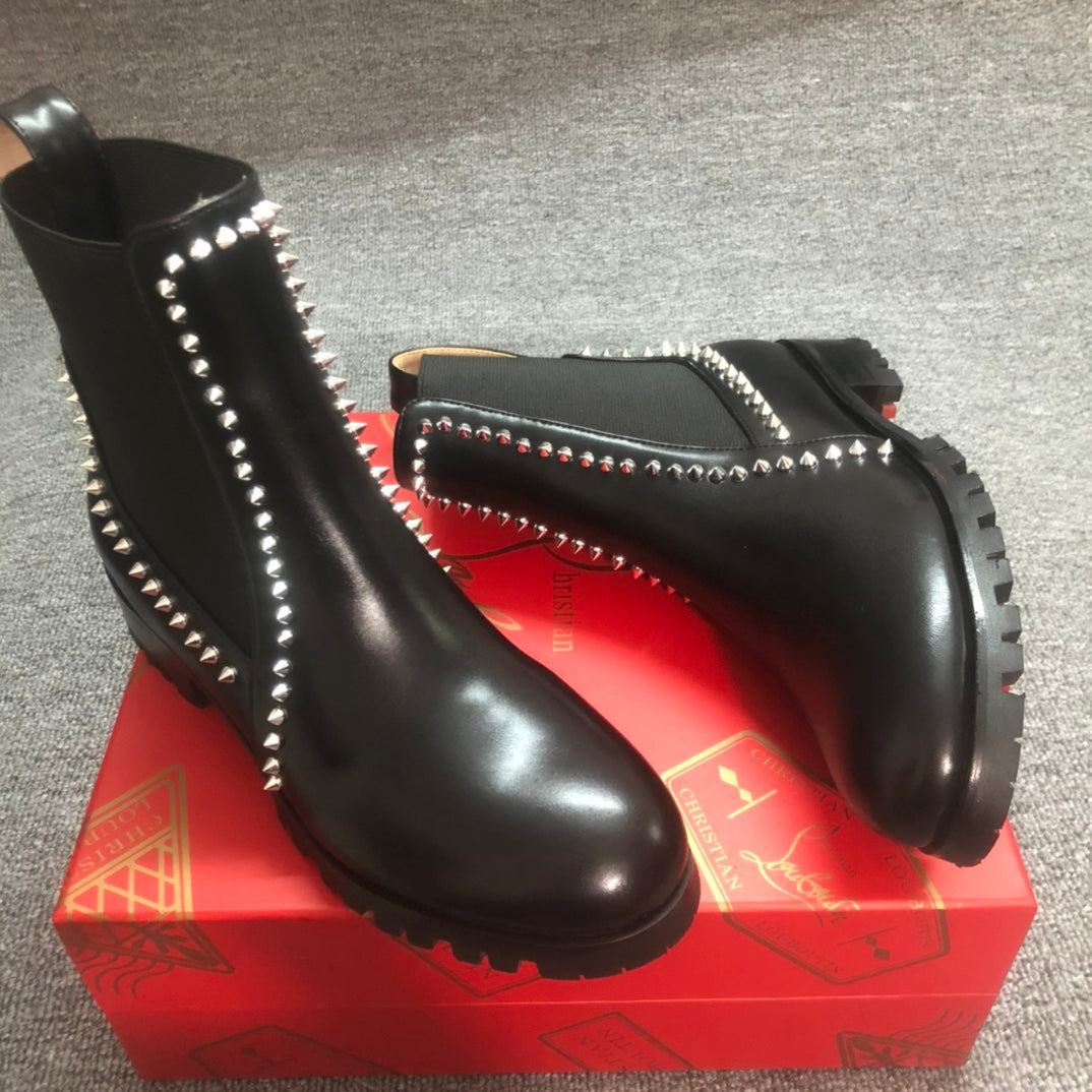 Loubouti* 1: 1 VIP new rivet red sole shoes round toe women's short boots