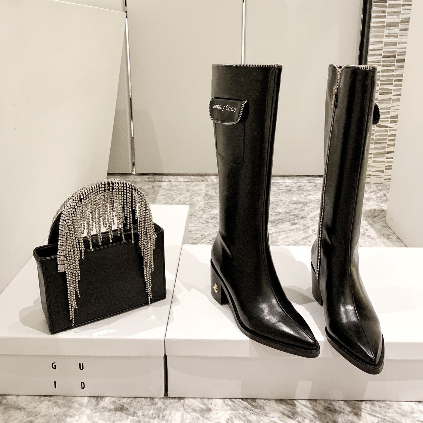 Jimmy Cho* new  1: 1 VIPfashionable autumn and winter zipper pocket boots