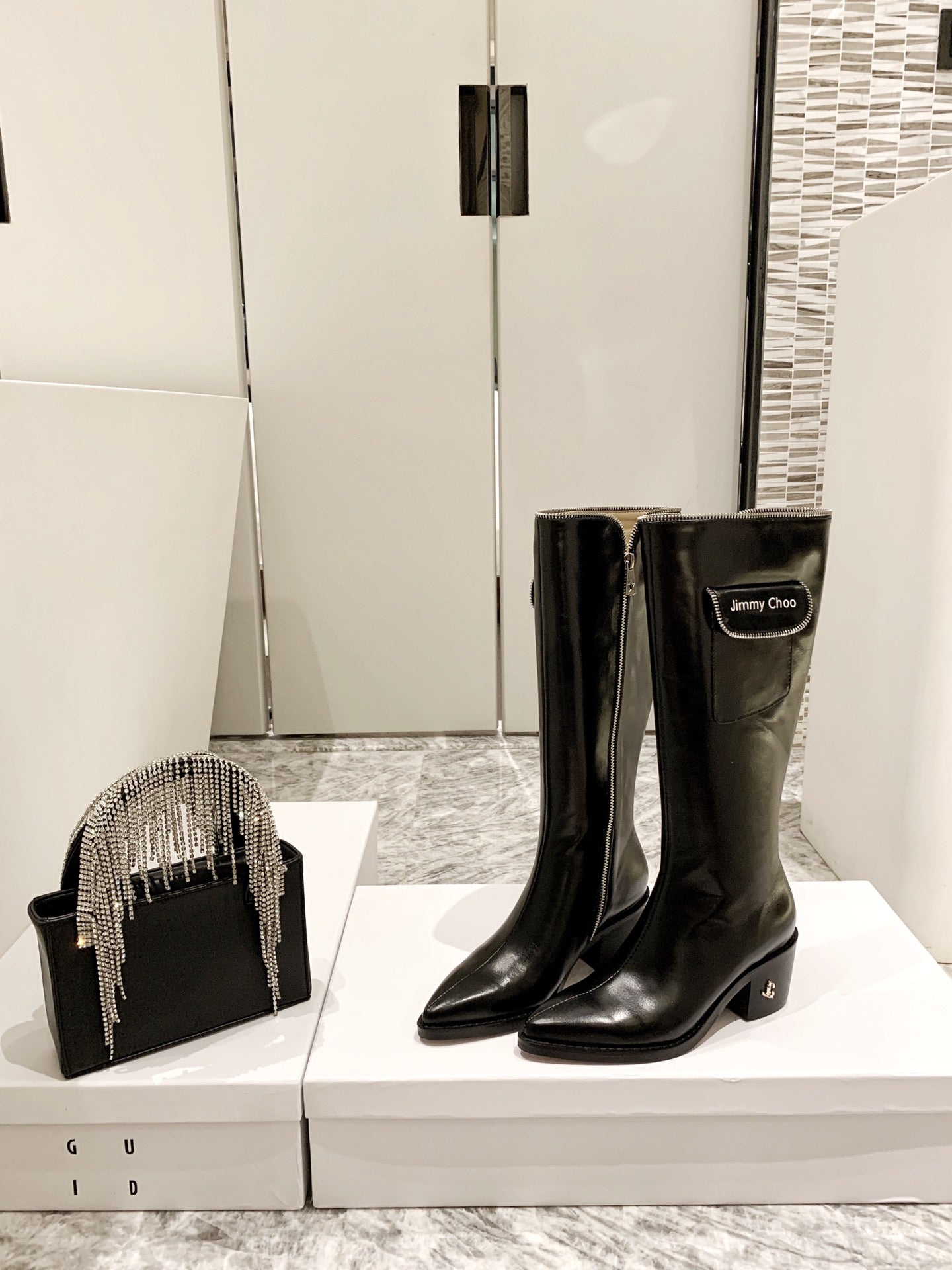 Jimmy Cho* new  1: 1 VIPfashionable autumn and winter zipper pocket boots