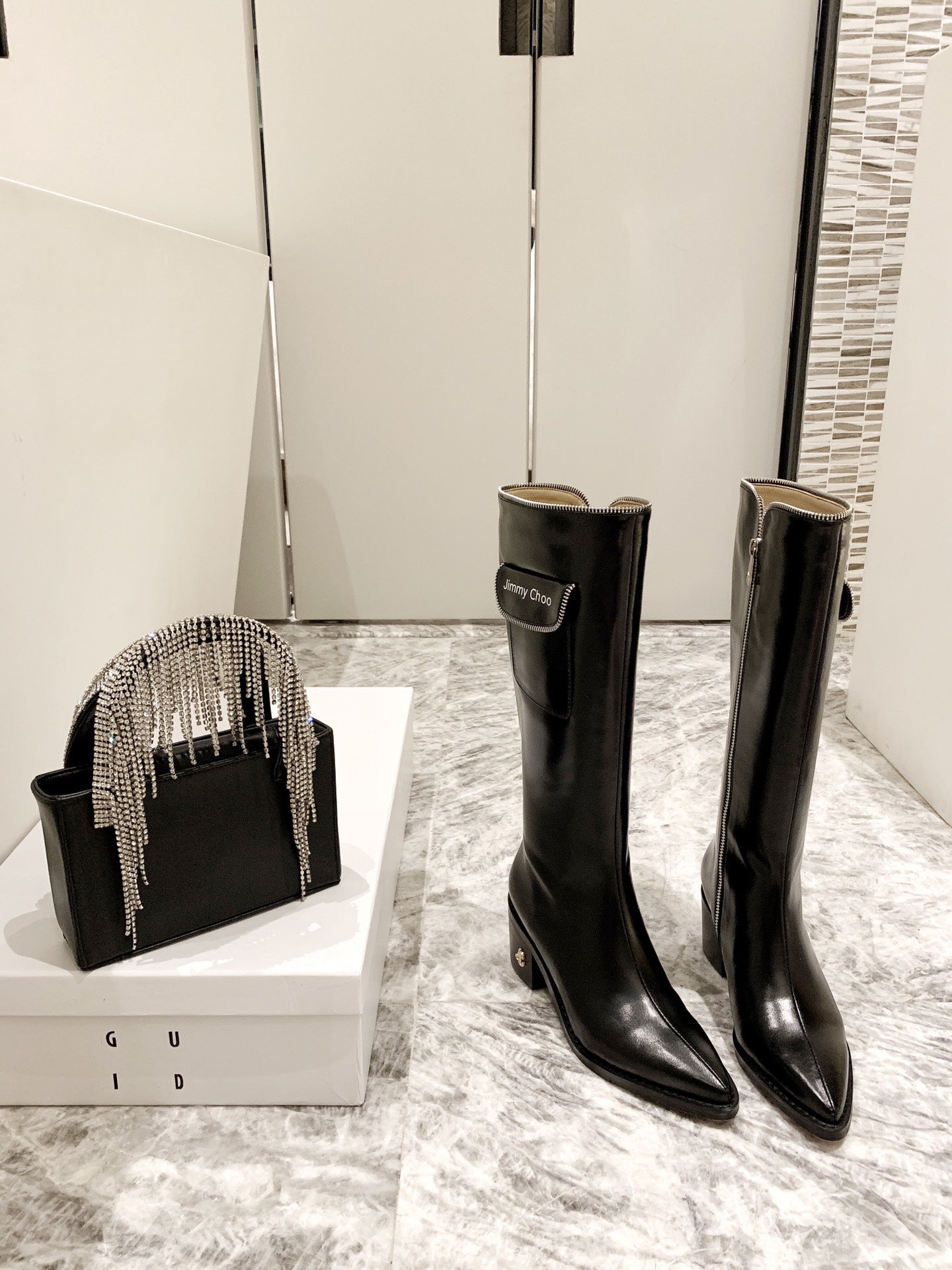 Jimmy Cho* new  1: 1 VIPfashionable autumn and winter zipper pocket boots