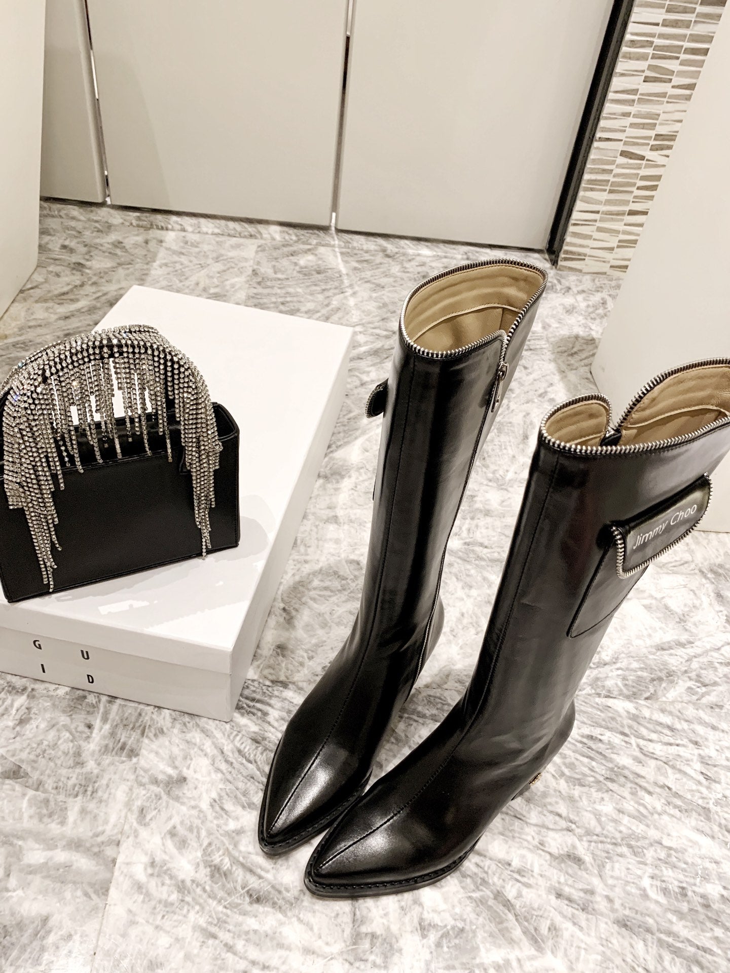 Jimmy Cho* new  1: 1 VIPfashionable autumn and winter zipper pocket boots